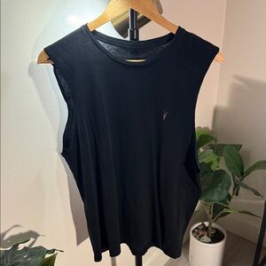 Muscle tee All Saints Black gym workout sexy mens crew neck basic black tank LG
